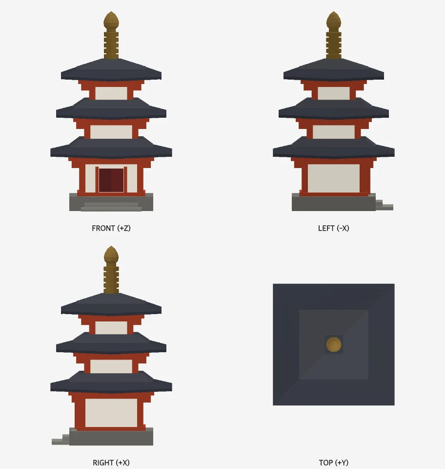 Three-Storey Pagoda model elevations