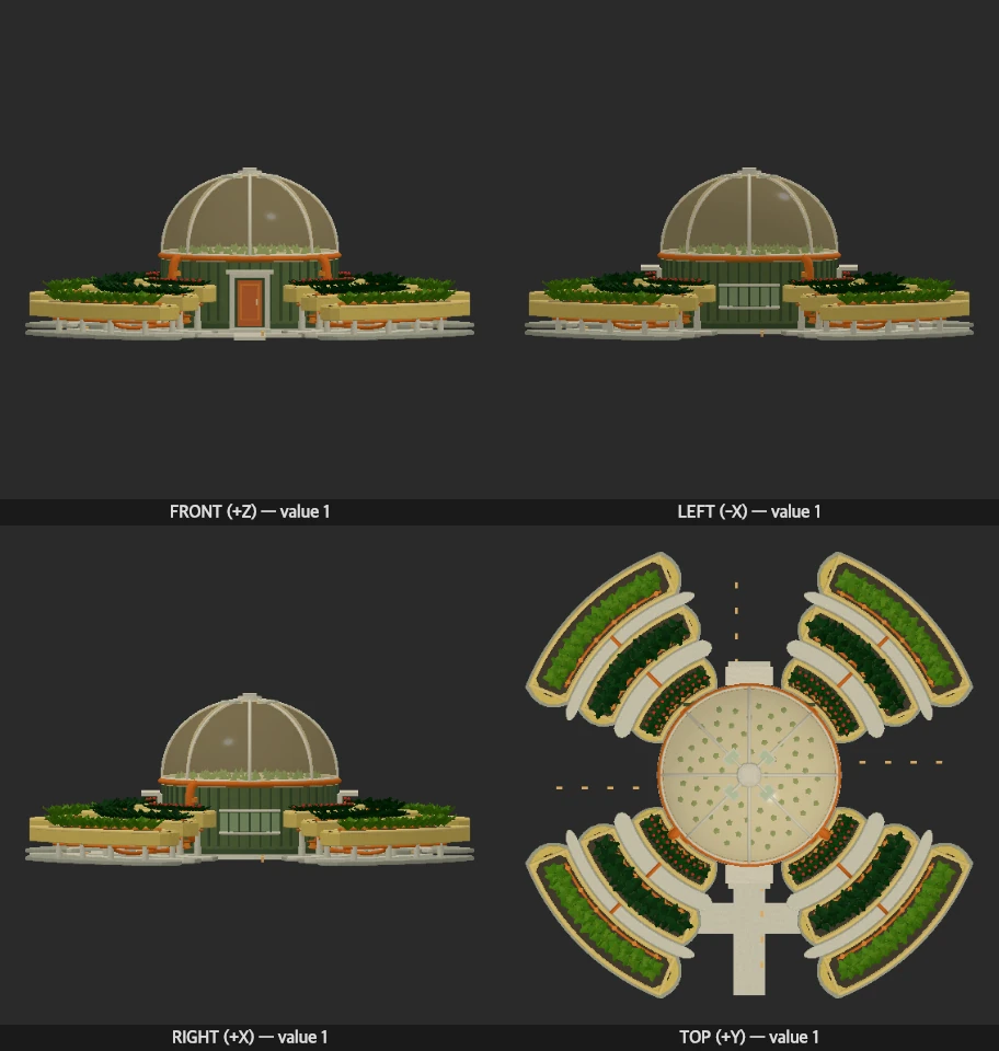 Rain Fan Farm model elevations
