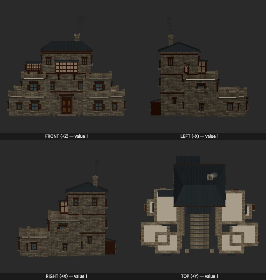 House of Branching Rooms model elevations